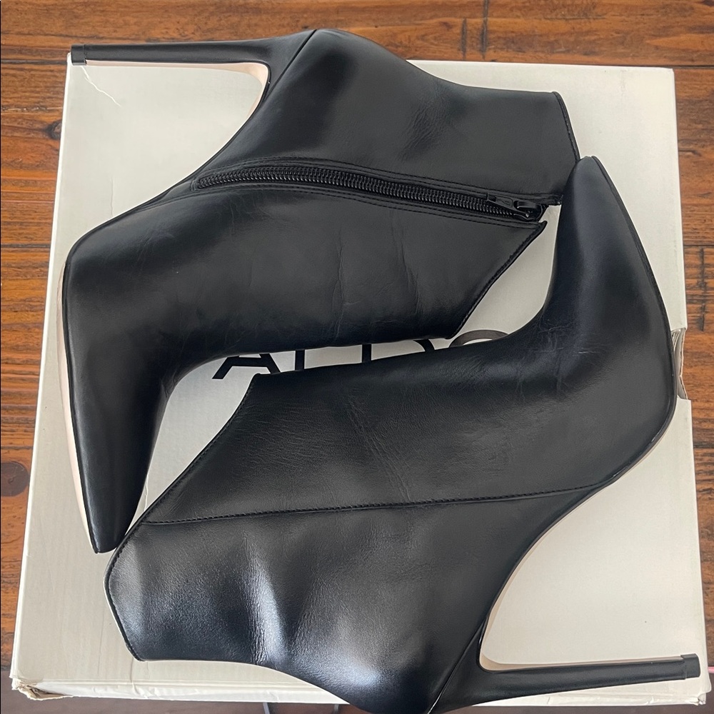 ALDO MYRONA BOOTS Black Leather Pointed Tor Side Zipper Stiletto Heel Size 8.5 - Picture 4 of 16